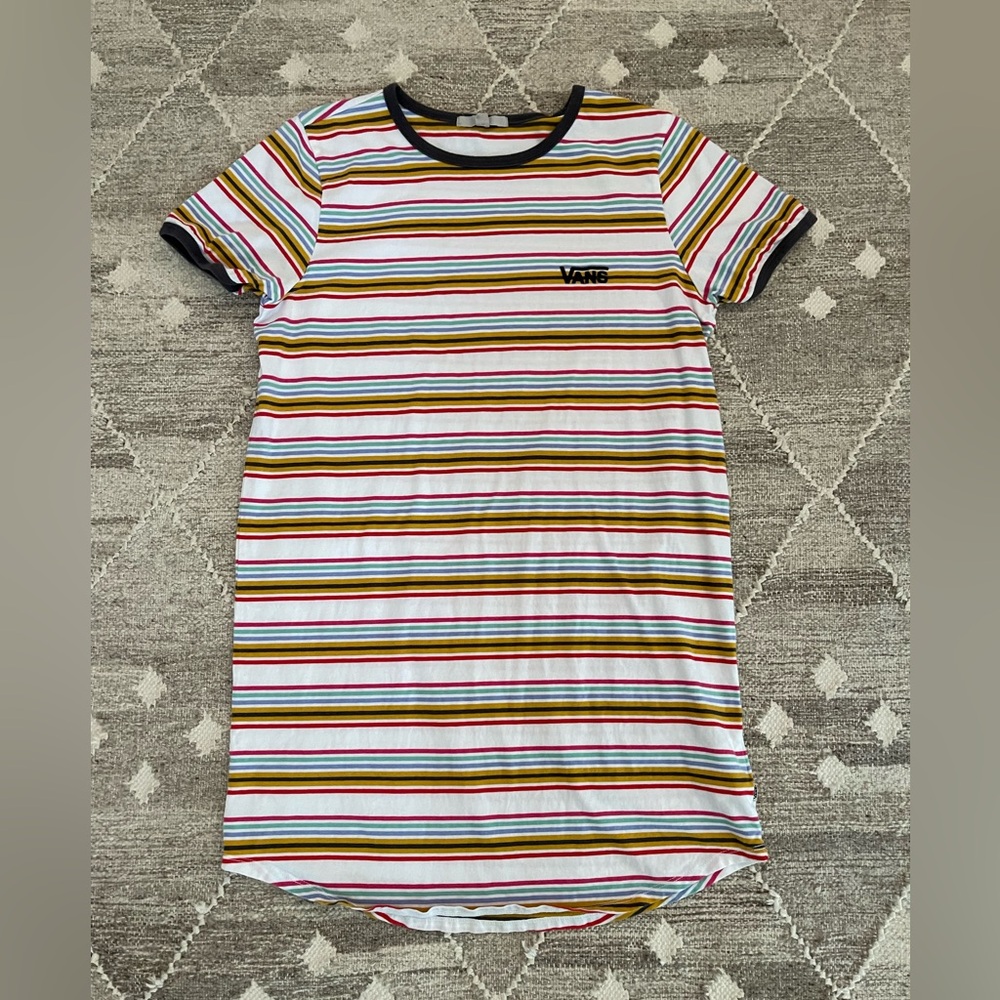 Vans White Striped Mini Dress with Red, Yellow & Green Stripes